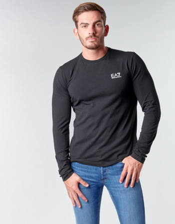 Îmbracaminte Bărbați Tricouri cu mânecă lungă  Emporio Armani EA7 TRAIN CORE ID M TEE LS ST Negru / Logo / Alb