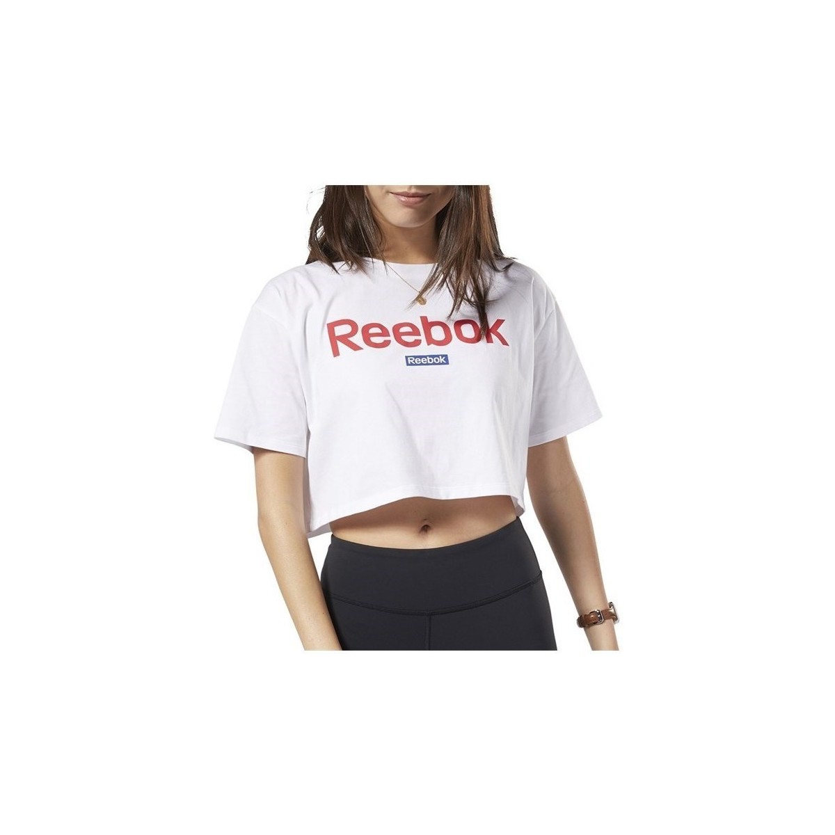 Îmbracaminte Femei Tricouri mânecă scurtă Reebok Sport Linear Logo Crop Tee Alb
