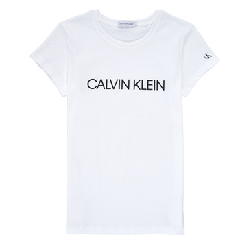 Îmbracaminte Fete Tricouri mânecă scurtă Calvin Klein Jeans INSTITUTIONAL T-SHIRT Alb