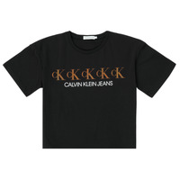 Îmbracaminte Fete Tricouri mânecă scurtă Calvin Klein Jeans CK REPEAT FOIL BOXY T-SHIRT Negru