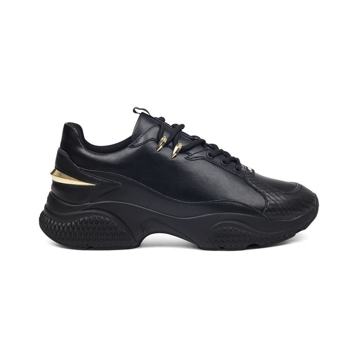 Pantofi Bărbați Sneakers Ed Hardy Puand leather chunky runner with gold detail Negru