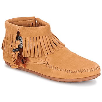 Pantofi Femei Ghete Minnetonka CONCHO FEATHER SIDE ZIP BOOT Camel