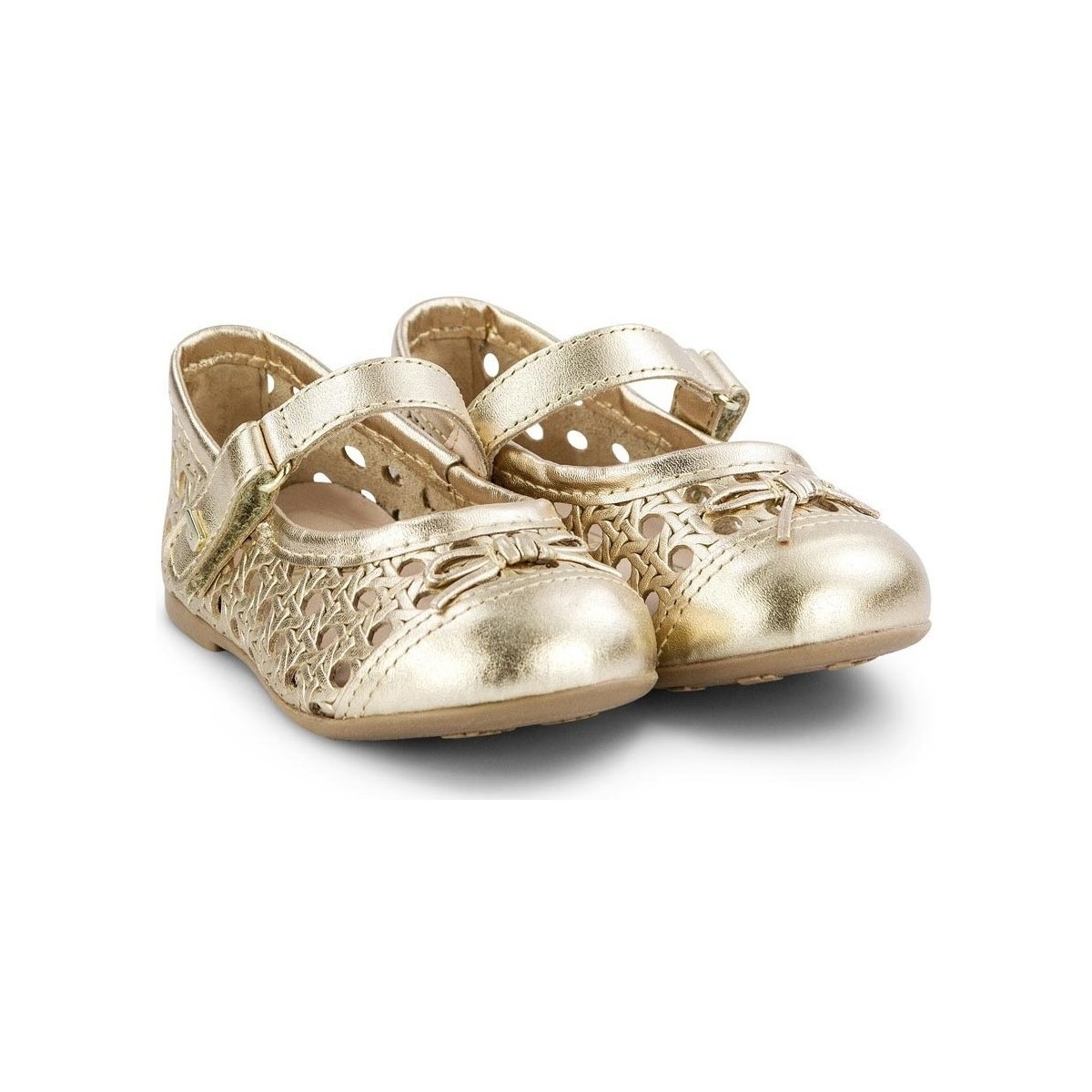 Pantofi Fete Balerin și Balerini cu curea Bibi Shoes Balerini Fete BIBI Anjos Mini Gold Perforati Auriu
