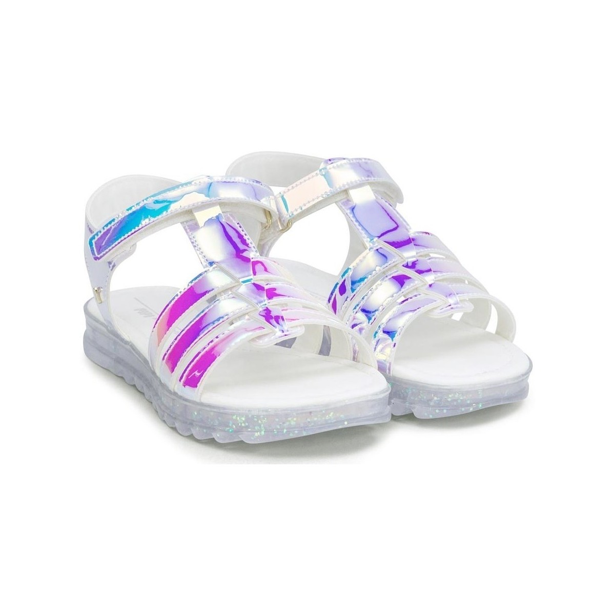 Pantofi Fete Sandale Bibi Shoes Sandale Fete BIBI Flat Form Holografic Glitter Alb