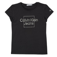 Îmbracaminte Fete Tricouri mânecă scurtă Calvin Klein Jeans METALLIC BOX SLIM FIT T-SHIRT Negru