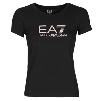 Îmbracaminte Femei Tricouri mânecă scurtă Emporio Armani EA7 8NTT66 Negru / Logo / Iris / Arc / En / Albastru-cerului