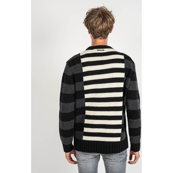 Les Hommes LLK113-654U | Wool Stripes Round Neck Jumper Negru