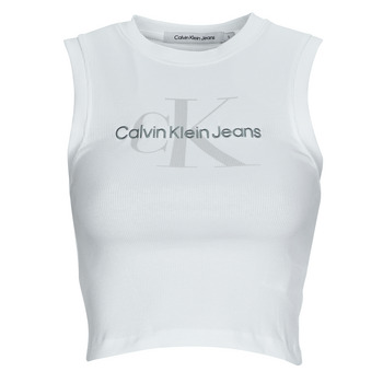 Îmbracaminte Femei Tricouri mânecă scurtă Calvin Klein Jeans ARCHIVAL MONOLOGO RIB TANK TOP Alb