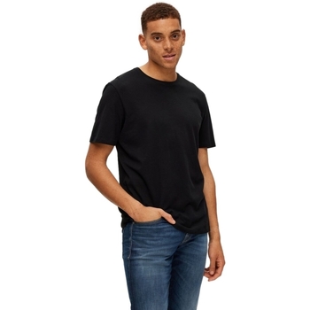 Îmbracaminte Bărbați Tricouri & Tricouri Polo Selected Noos Pan Linen T-Shirt - Black Negru