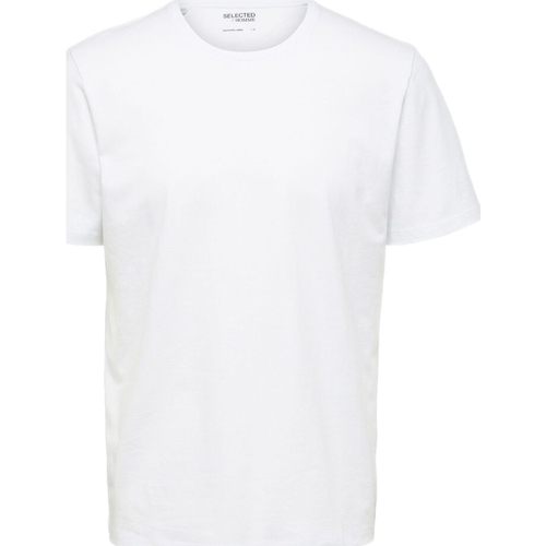 Îmbracaminte Bărbați Tricouri & Tricouri Polo Selected Noos Pan Linen T-Shirt - Bright White Alb