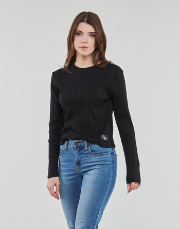 Îmbracaminte Femei Tricouri cu mânecă lungă  Calvin Klein Jeans BADGE RIB BABY TEE LONG SLEEVE Negru
