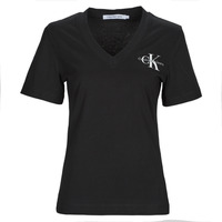 Îmbracaminte Femei Tricouri mânecă scurtă Calvin Klein Jeans MONOLOGO SLIM V-NECK TEE Negru