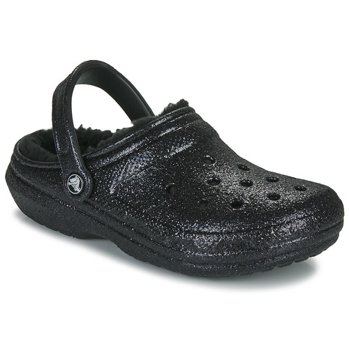 Pantofi Femei Saboti Crocs Classic Glitter Lined Clog Negru