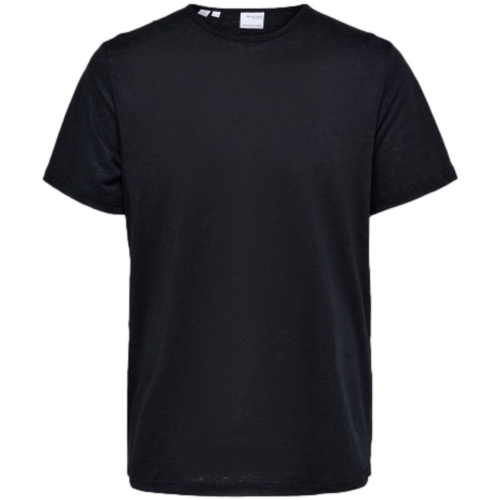 Îmbracaminte Bărbați Tricouri & Tricouri Polo Selected T-Shirt Bet Linen - Black Negru