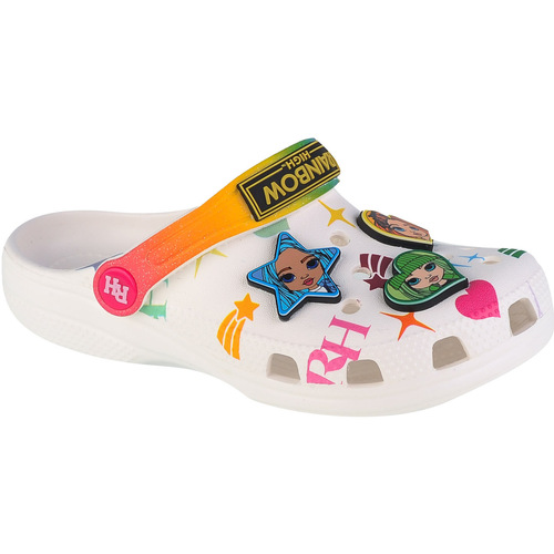 Pantofi Fete Papuci de casă Crocs Classic Rainbow High Kids Clog Alb