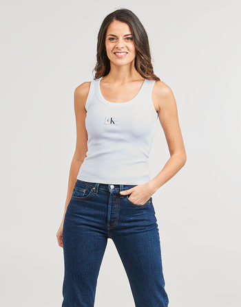 Îmbracaminte Femei Maiouri și Tricouri fără mânecă Calvin Klein Jeans WOVEN LABEL RIB TANK TOP Alb