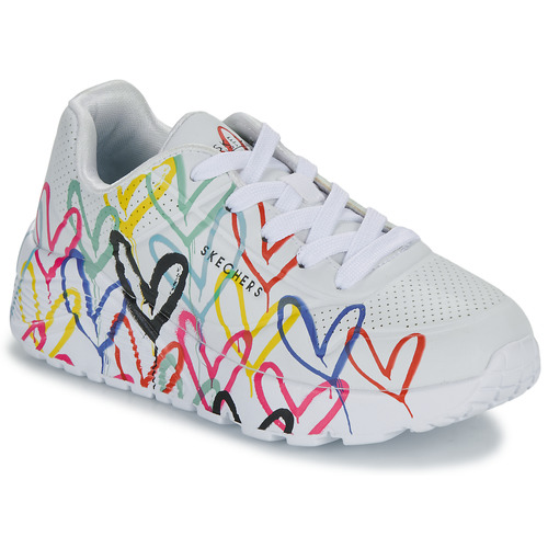 Pantofi Fete Pantofi sport Casual Skechers UNO LITE - GOLDCROWN SPREAD THE LOVE Alb / Multicolor