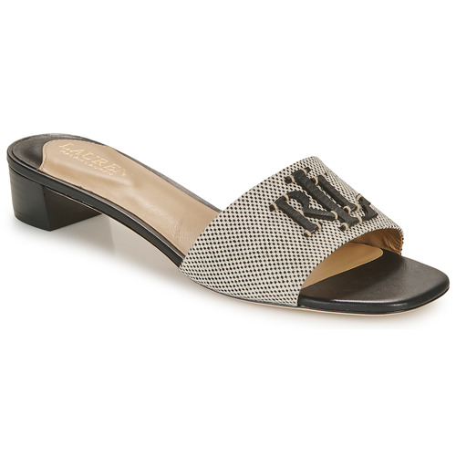 Pantofi Femei Papuci de vară Lauren Ralph Lauren FAY LOGO-SANDALS-FLAT SANDAL Negru / Bej