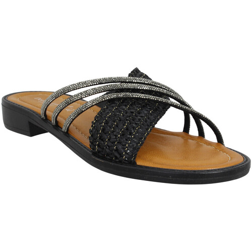 Pantofi Femei Papuci de vară Donna Lucca 1605 Rafia Strass Femme Noir Negru