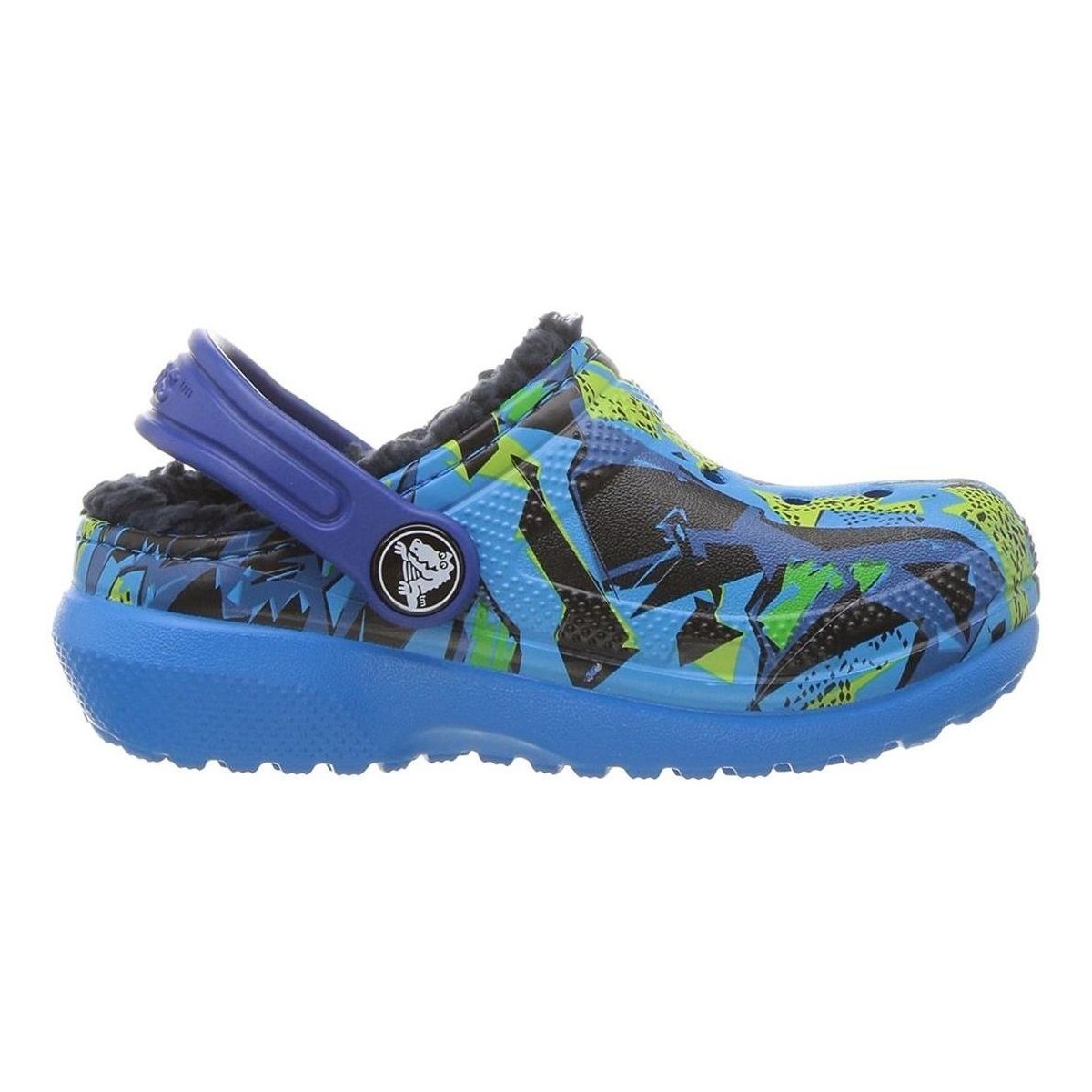 Pantofi Fete Sandale Crocs KID'S CLASSIC FUZZ LINED GRAPHIC CLOG albastru